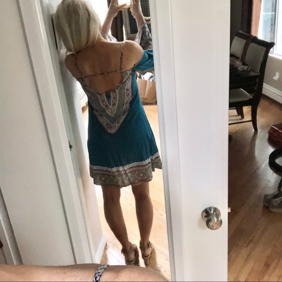 Xhiliration Teal Mosiac Boho Dress - Picture 11 of 15